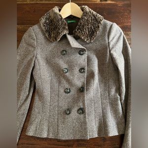 United Colors of Benetton Brown Tweed Coat w/ Removable Collar - Size 38